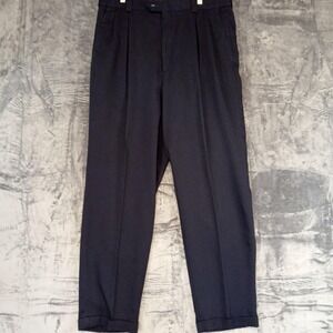 Perry Ellis Portfolio Pants Mens 36x33 Navy Blue Dress Pleated Front Classic Fit